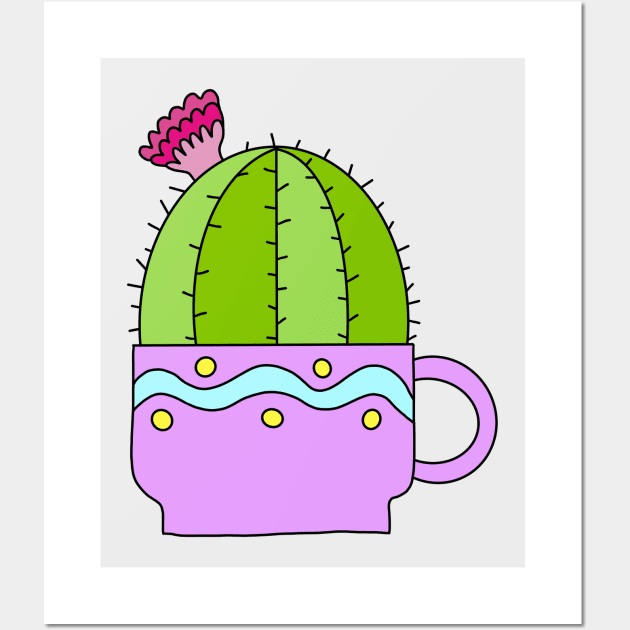 Cute Cactus Design #28: Tiny Teacup Cactus Wall Art by DreamCactus